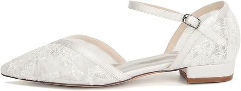 Women's Lace Wedding Flats for Bride Closed Toe Ankle Strap Satin Bridal Shoes in Saudi Arabia