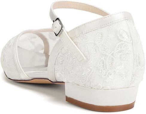 Women's Lace Wedding Flats for Bride Closed Toe Ankle Strap Satin Bridal Shoes in Saudi Arabia
