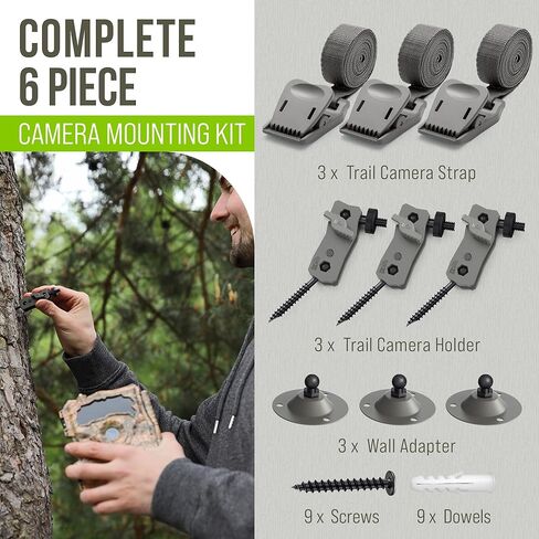 طقم حامل كاميرا Cam Trail - 6 عبوات (3 حوامل معدنية + 3 أشرطة)، شجرة قابلة للتعديل 360 درجة وحامل على الحائط لكاميرات الصيد والأمن in Kuwait