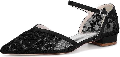 Women's Lace Wedding Flats for Bride Closed Toe Ankle Strap Satin Bridal Shoes in Saudi Arabia