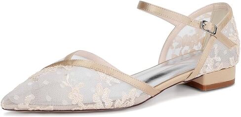 Women's Lace Wedding Flats for Bride Closed Toe Ankle Strap Satin Bridal Shoes in Saudi Arabia