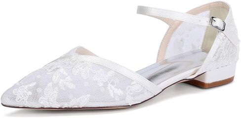 Women's Lace Wedding Flats for Bride Closed Toe Ankle Strap Satin Bridal Shoes in Saudi Arabia