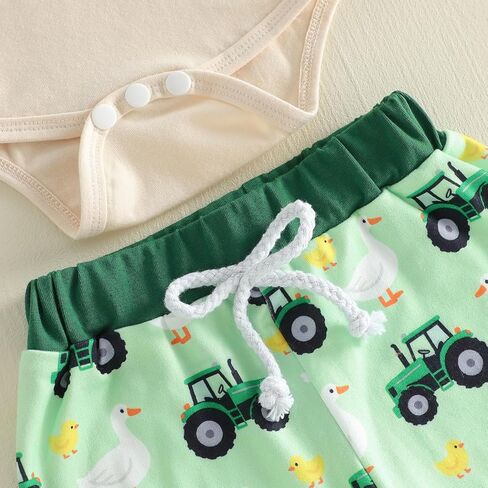 Newborn Baby Boy Farm Outfit Tractor Goose Letter Short Sleeve Romper and Printed Pants Hat 3Pcs Clothes in Saudi Arabia