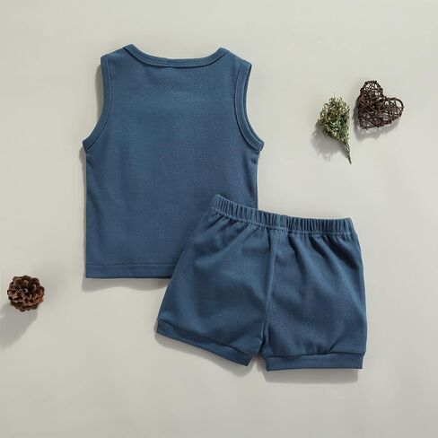 Toddler Baby Boy Summer Clothes Outfits Set Solid Color Sleeveless Tank Tops with Pocket + Shorts in Saudi Arabia