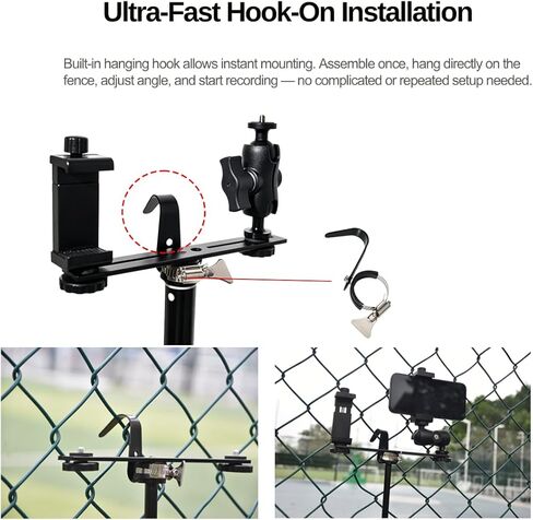 Fotoleey Backstop Camera Mount Cell Phone Fence Mount for iPhone, GoPro Hero 13/12, Mevo Start for Recording Baseball, Softball and Tennis Games, Support Recording While Charging, with Sun Guard in Kuwait