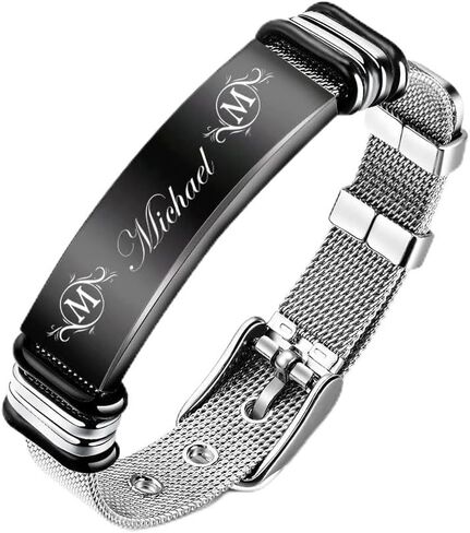 JewelOra Personalized Bracelet for Men Customized Photo Stainless Steel Link Bracelet Engraved Name Bracelet Jewelry Gift for Son Father Boyfriend in Saudi Arabia