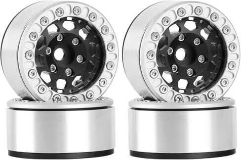 4PCS 1.55 Inch Aluminum Alloy Metal 10Holes Beadlock Wheel Rim Hubs Replacement Accessory for Tamiya AX90069 D90 TF2 CC01 CC02 1/10 RC Crawler Car Upgrade Parts (Black) in Saudi Arabia
