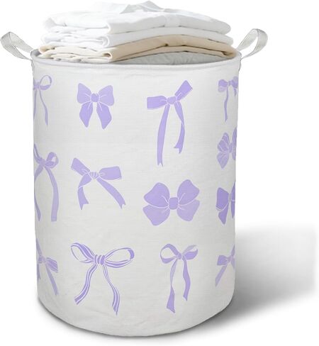 Purple Bow Coquette Laundry Basket Hamper, Preppy Girly Bow Aesthetic Foldable Clothes Toys Books Storage Box Bins Baskets Organizer for Girls Room Dorm Bathroom Apartment in Kuwait