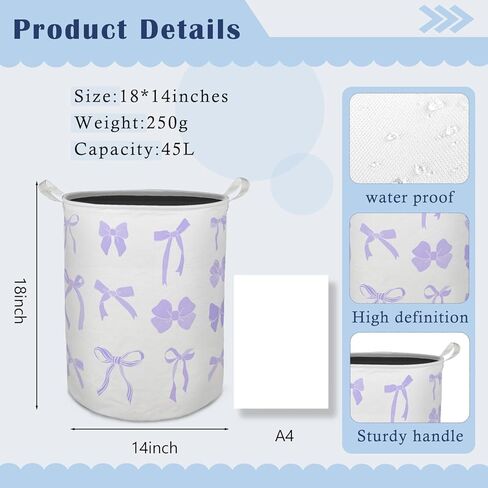 Purple Bow Coquette Laundry Basket Hamper, Preppy Girly Bow Aesthetic Foldable Clothes Toys Books Storage Box Bins Baskets Organizer for Girls Room Dorm Bathroom Apartment in Kuwait