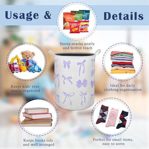 Purple Bow Coquette Laundry Basket Hamper, Preppy Girly Bow Aesthetic Foldable Clothes Toys Books Storage Box Bins Baskets Organizer for Girls Room Dorm Bathroom Apartment in Kuwait