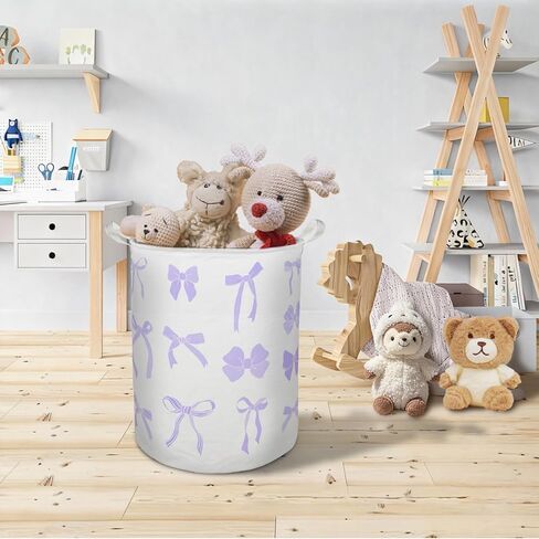 Purple Bow Coquette Laundry Basket Hamper, Preppy Girly Bow Aesthetic Foldable Clothes Toys Books Storage Box Bins Baskets Organizer for Girls Room Dorm Bathroom Apartment in Kuwait