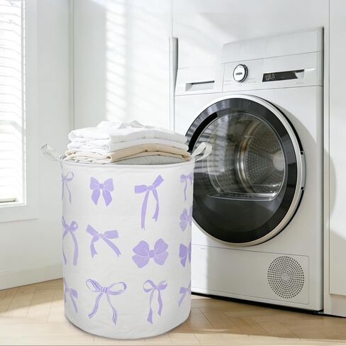 Purple Bow Coquette Laundry Basket Hamper, Preppy Girly Bow Aesthetic Foldable Clothes Toys Books Storage Box Bins Baskets Organizer for Girls Room Dorm Bathroom Apartment in Kuwait