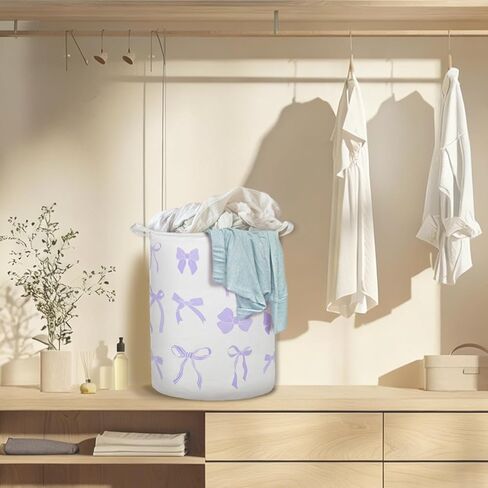 Purple Bow Coquette Laundry Basket Hamper, Preppy Girly Bow Aesthetic Foldable Clothes Toys Books Storage Box Bins Baskets Organizer for Girls Room Dorm Bathroom Apartment in Kuwait