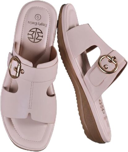 Women's Low Heel Faux Leather Slip-On Sandals with Soft Sponge Cushion Insole & Non-Slip Rubber Sole, Casual Summer Sandals for Daily Wear, Outing, Beach, Office in Kuwait