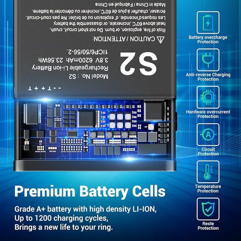 بطارية S2 (6-Pin)، بطارية ليثيوم أيون مطورة عالية السعة 6200 مللي أمبير في الساعة لجرس الباب بالفيديو من الجيل الثاني (إصدار 6 كابل فقط) in Kuwait
