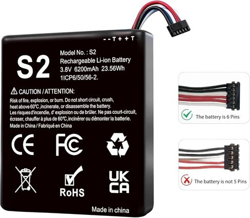 بطارية S2 (6-Pin)، بطارية ليثيوم أيون مطورة عالية السعة 6200 مللي أمبير في الساعة لجرس الباب بالفيديو من الجيل الثاني (إصدار 6 كابل فقط) in Kuwait
