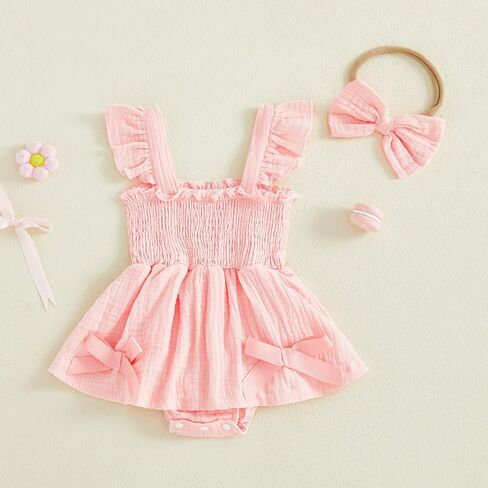Newborn Baby Girl Romper Dress Solid Color Sleeveless Jumpsuit Bodysuit Headband Summer Clothes Set in Saudi Arabia