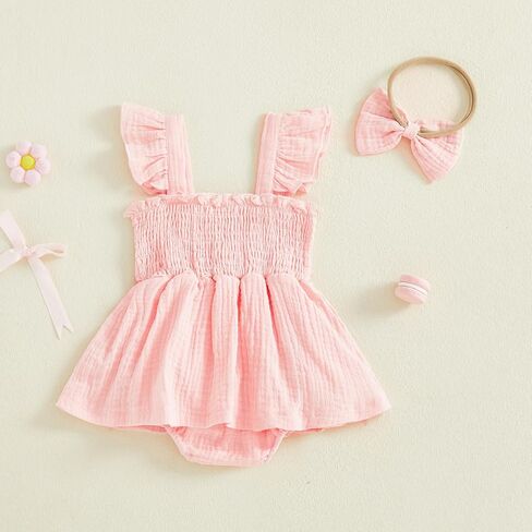 Newborn Baby Girl Romper Dress Solid Color Sleeveless Jumpsuit Bodysuit Headband Summer Clothes Set in Saudi Arabia