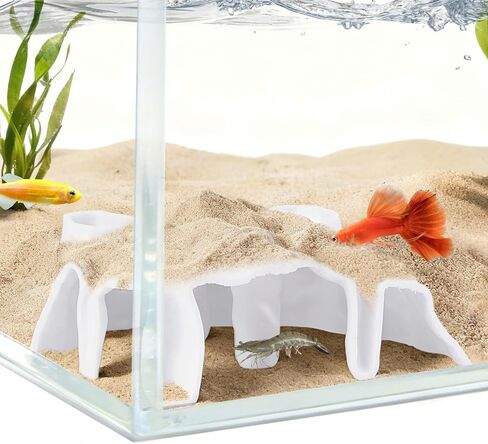 Aquarium Corner Cave, Underground Aquarium Cave Tunnel, Corner Viewing Fish Tank Hideout, Under Gravel Tunnel for Fish and Shrimp (White) in Saudi Arabia