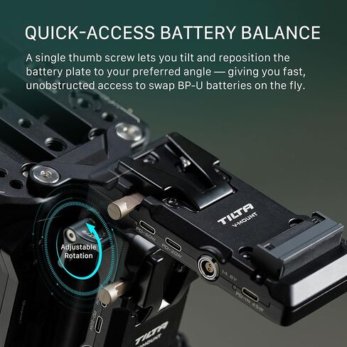 لوحة بطارية قابلة للطي من Tilta متوافقة مع قفص الكاميرا Blackmagic Pyxis 6K/12K | جبل الذهب | تصميم دوار قابل للتبديل السريع | 60 واط USB-C PD | صنبور P مزدوج | إخراج ثنائي الدبوس | مدخل USB-C بقدرة 45 وات | أسود in Kuwait