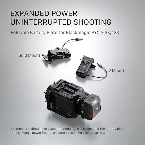 لوحة بطارية قابلة للطي من Tilta متوافقة مع قفص الكاميرا Blackmagic Pyxis 6K/12K | جبل الذهب | تصميم دوار قابل للتبديل السريع | 60 واط USB-C PD | صنبور P مزدوج | إخراج ثنائي الدبوس | مدخل USB-C بقدرة 45 وات | أسود in Kuwait