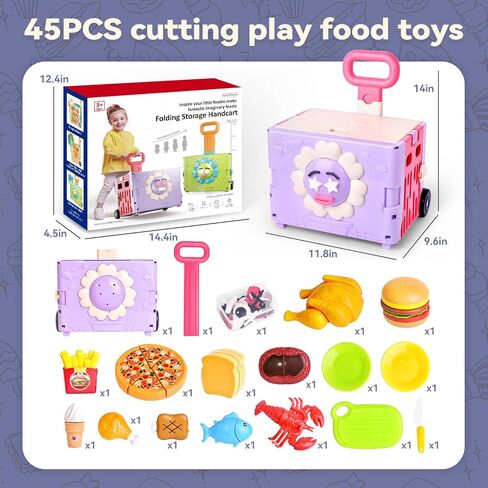 45PCS 3 in 1 Toddler Shopping Cart Trolley Play Set,Kids Grocery Cart-Pretend Play Food Set for Kids Kitchen,Cutting Food ,Preschool Learning Toys, Boys & Girls Birthday Gift for Toddler 3 4 5 6+ in Saudi Arabia