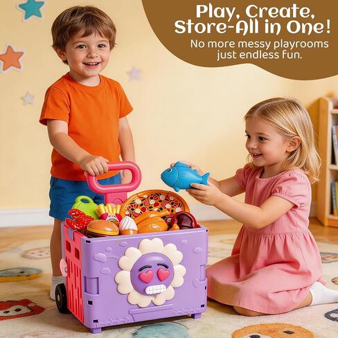 45PCS 3 in 1 Toddler Shopping Cart Trolley Play Set,Kids Grocery Cart-Pretend Play Food Set for Kids Kitchen,Cutting Food ,Preschool Learning Toys, Boys & Girls Birthday Gift for Toddler 3 4 5 6+ in Saudi Arabia