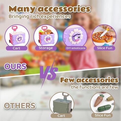 45PCS 3 in 1 Toddler Shopping Cart Trolley Play Set,Kids Grocery Cart-Pretend Play Food Set for Kids Kitchen,Cutting Food ,Preschool Learning Toys, Boys & Girls Birthday Gift for Toddler 3 4 5 6+ in Saudi Arabia