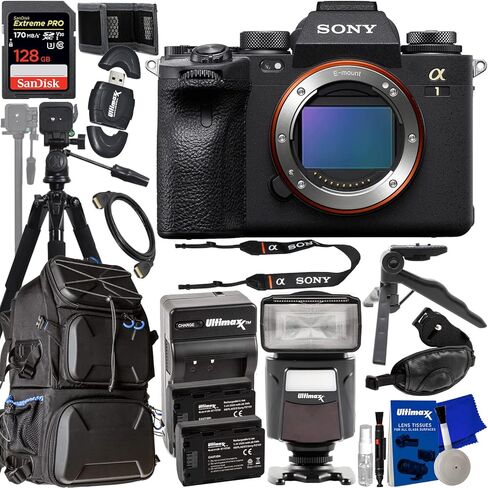 Ultimaxx Advanced a1 (Alpha 1 -Body Only) Bundle - Includes: 128GB Extreme Pro SDXC, 2X Replacement Batteries, 2-in-1 Lightweight 80" Tripod/Monopod, Hard-Shell Backpack & Much More (26pc Bundle) in Kuwait