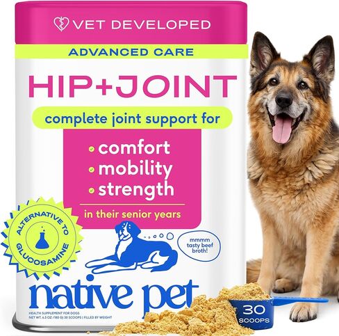 Native Pet Hip & Joint Advanced Care Dog Joint Supplement Powder for Mobility & Movement Support, Joint Supplement for Dogs with HMB, UC-II Collagen, Green Lipped Mussel & Hyaluronic Acid – 30 Scoops in Saudi Arabia
