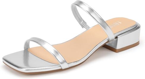 IDIFU 1 Inch Square Open Toe Heeled Sandals Low Block Chunky Slides Two-Strap Slip On Mules Heels Dressy Trendy Formal Elegant Wedding Graduation Prom Wedding Summer Party Dress Shoes for Women in Kuwait