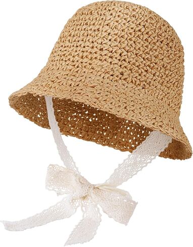 Baby Girl Straw Sun Hat, Toddler Summer Beach Hat, Soft Foldable Infant Sun Hat with Lace Bowknot, Outdoor UV Protection Cap in Kuwait