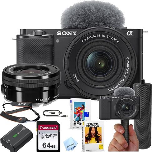 كاميرا Sony ZV-E10 بدون مرآة مع عدسة مقاس 16-50 مم + ذاكرة سعة 64 جيجابايت + مقبض تثبيت + حزمة برامج + المزيد (حزمة القيمة) (متجددة) in Kuwait