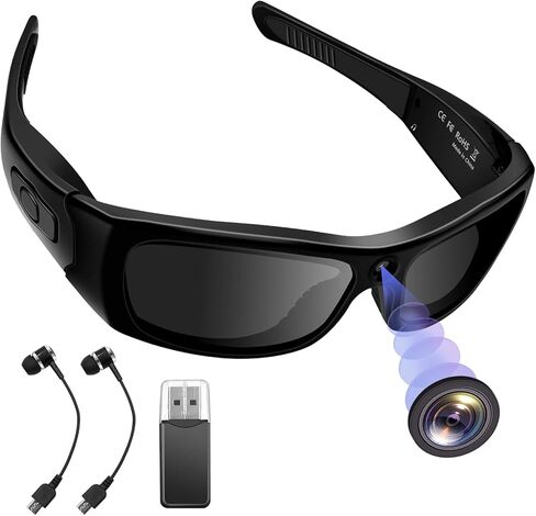 Sunglasses Camera HD 1080P Sport Camera, Sunglasses Videocamera, Bluetooth Sunglasses Cycling Sport Video Camera with Loop Recording and Earphones in Kuwait