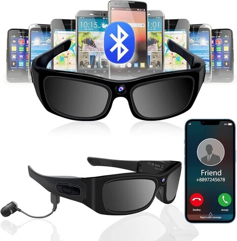Sunglasses Camera HD 1080P Sport Camera, Sunglasses Videocamera, Bluetooth Sunglasses Cycling Sport Video Camera with Loop Recording and Earphones in Kuwait