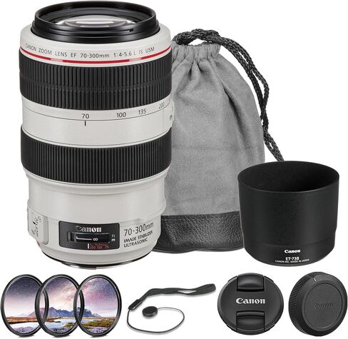 Canon EF 70-300mm f/4-5.6L is USM Lens Bundle | Professional L-Series Telephoto Zoom with Optical Image Stabilization & Fast Ring-Type USM AF | for Wildlife & Travel (4426B002) + Filter Kit + More in Kuwait