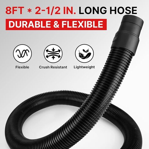 خرطوم Shop-Vac 9050333، قطر 2.5 × طول 8 أقدام، وصول طويل، خرطوم مكنسة كهربائية، أسود، (عبوة واحدة) in Saudi Arabia