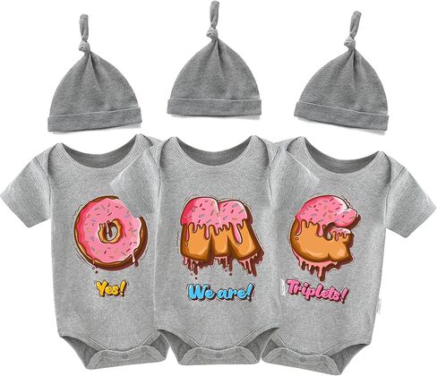 بدلة أطفال ثلاثية التوائم Yes We Are Triplets لحديثي الولادة، ملابس توأم للرضع للجنسين مع مجموعة قبعة in Kuwait