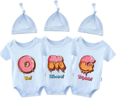 بدلة أطفال ثلاثية التوائم Yes We Are Triplets لحديثي الولادة، ملابس توأم للرضع للجنسين مع مجموعة قبعة in Kuwait