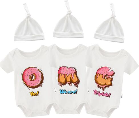 بدلة أطفال ثلاثية التوائم Yes We Are Triplets لحديثي الولادة، ملابس توأم للرضع للجنسين مع مجموعة قبعة in Kuwait