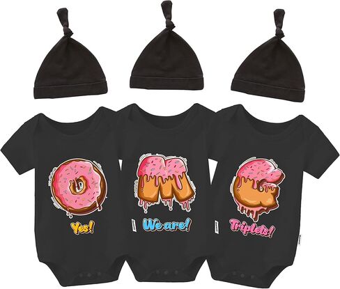 بدلة أطفال ثلاثية التوائم Yes We Are Triplets لحديثي الولادة، ملابس توأم للرضع للجنسين مع مجموعة قبعة in Kuwait