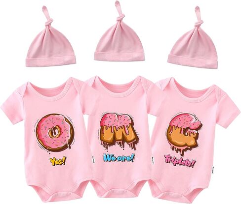 بدلة أطفال ثلاثية التوائم Yes We Are Triplets لحديثي الولادة، ملابس توأم للرضع للجنسين مع مجموعة قبعة in Kuwait