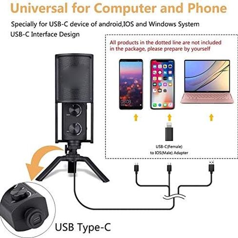 Condenser Microphone for Type C Smartphone/Computer, Studio Recording Microphone for Live-Stream, Podcaster in Kuwait