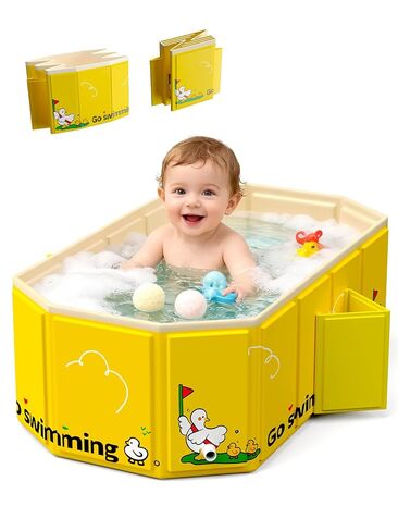 VBABY Collapsible Baby Bathtub, Portable Toddler Bathtub with 2 Drain Holes, Foldable Baby Tubs for Infants to Toddler, Travel Baby Tubs, Easy to Clean, Yellow in Kuwait