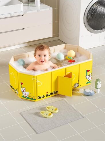 VBABY Collapsible Baby Bathtub, Portable Toddler Bathtub with 2 Drain Holes, Foldable Baby Tubs for Infants to Toddler, Travel Baby Tubs, Easy to Clean, Yellow in Kuwait