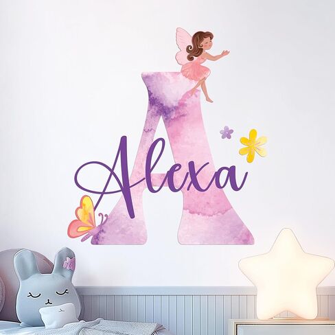 ملصقات مخصصة للاسم والأحرف الأولى للديكور الخيالي I Fairy Pink ديكور الغرفة لديكور غرفة نوم الفتاة I شارات جدارية شخصية خرافية لديكور غرفة الفتاة الصغيرة I خيارات متعددة الحجم in Kuwait