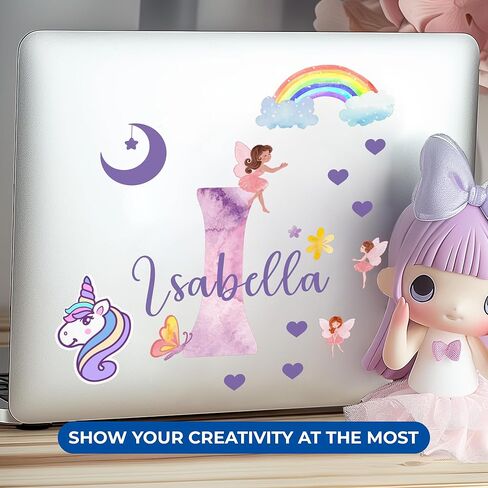ملصقات مخصصة للاسم والأحرف الأولى للديكور الخيالي I Fairy Pink ديكور الغرفة لديكور غرفة نوم الفتاة I شارات جدارية شخصية خرافية لديكور غرفة الفتاة الصغيرة I خيارات متعددة الحجم in Kuwait