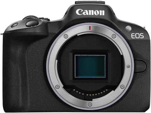 كاميرا Canon EOS R50 بدون مرآة، حزمة سوداء مع بطاقة SD سعة 32 جيجابايت، وحقيبة كتف، وأدوات تنظيف in Kuwait