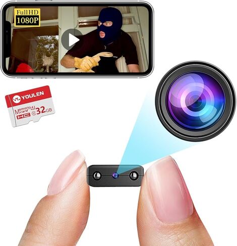 【مجانية 32 جيجا】 أصغر كاميرا واي فاي لاسلكية، كاميرا تجسس HD1080P، كاميرا للحيوانات الأليفة، مراقبة الطفل، كاميرا مربية، لتسجيل الفيديو المباشر، الرؤية الليلية، كشف الحركة، التخزين السحابي للأمان مع iOS Android in Kuwait