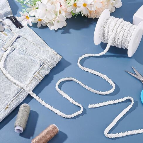 MAYJOYDIY 3.3 Yards White Beaded Pearl Braid Lace Trim 0.3inch Glass Beads Embroidery Lace Ribbon Fashion Decorative Fringe Applique for Costume Dress Wedding Gifts Wrapping DIY Crafts in Saudi Arabia